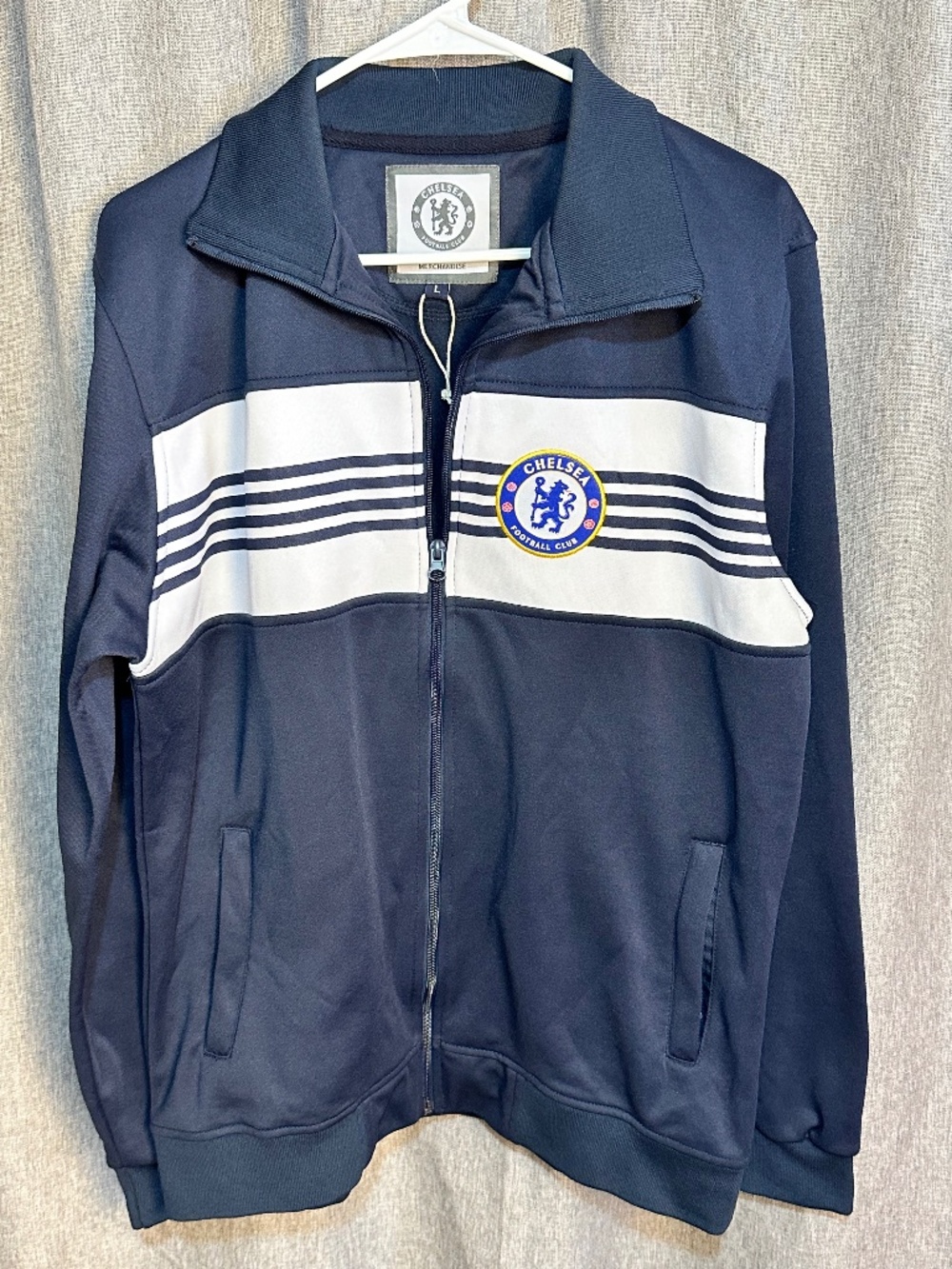 Official Chelsea FC Navy & White Retro Crest Full-Zip Track Jacket - Large